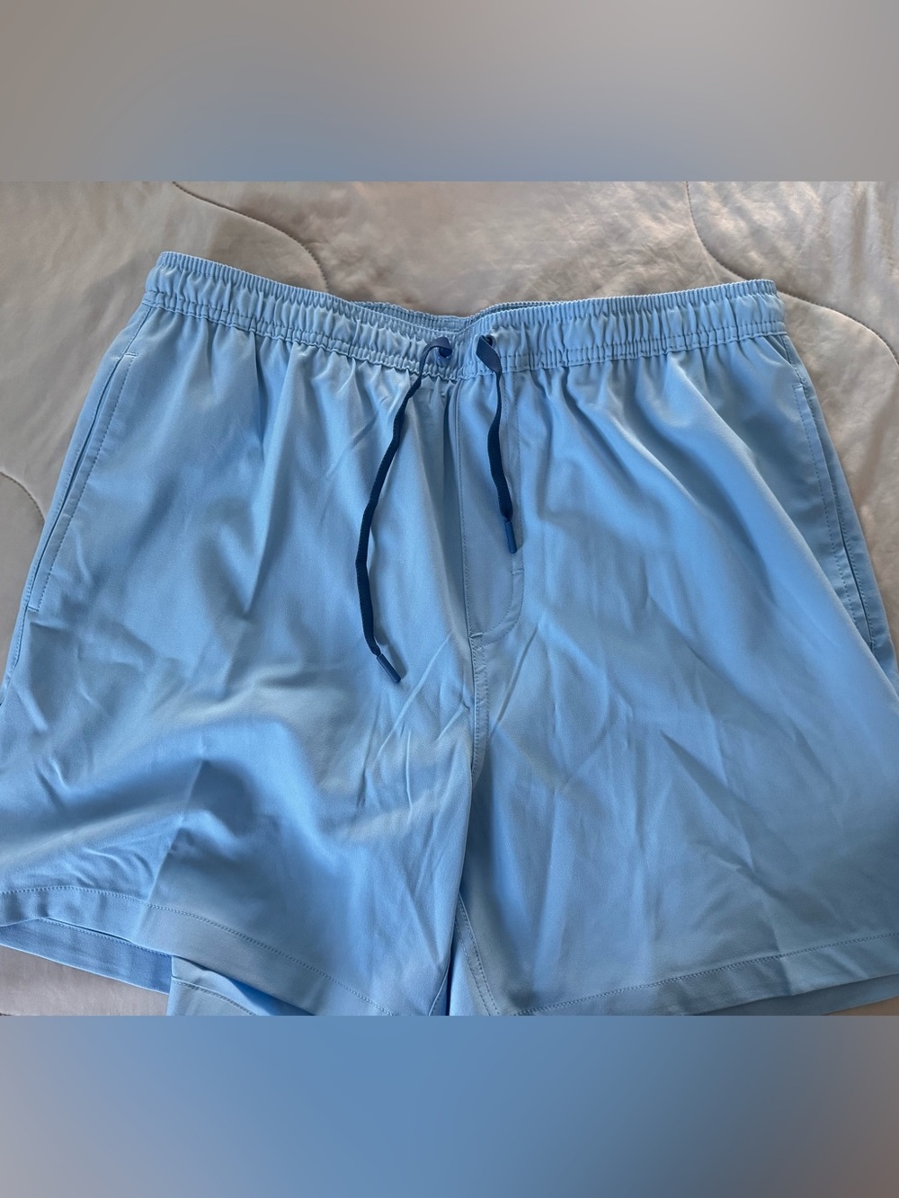 Huk Light Blue Men's Swim Trunks with Navy Drawstring